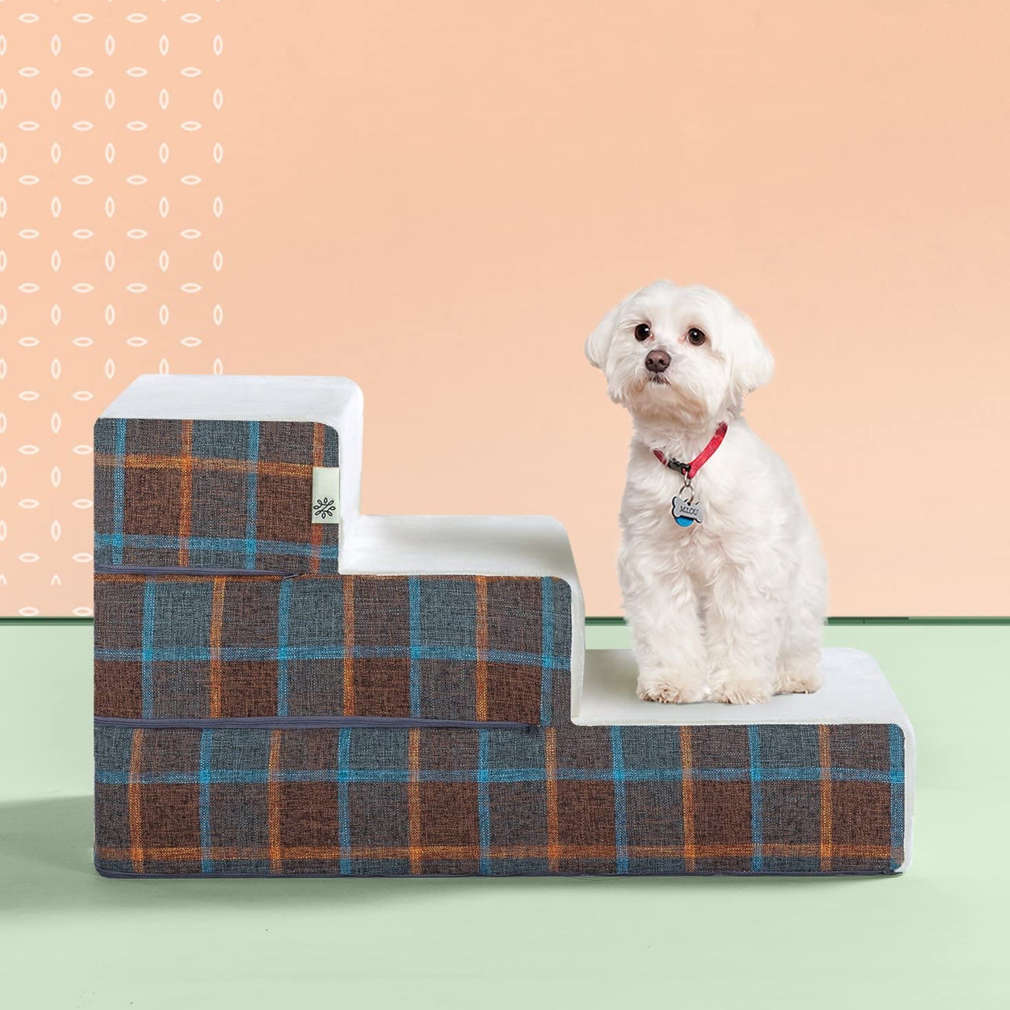 Foam 10”-24” Cozy Pet Stairs, Blue Plaid