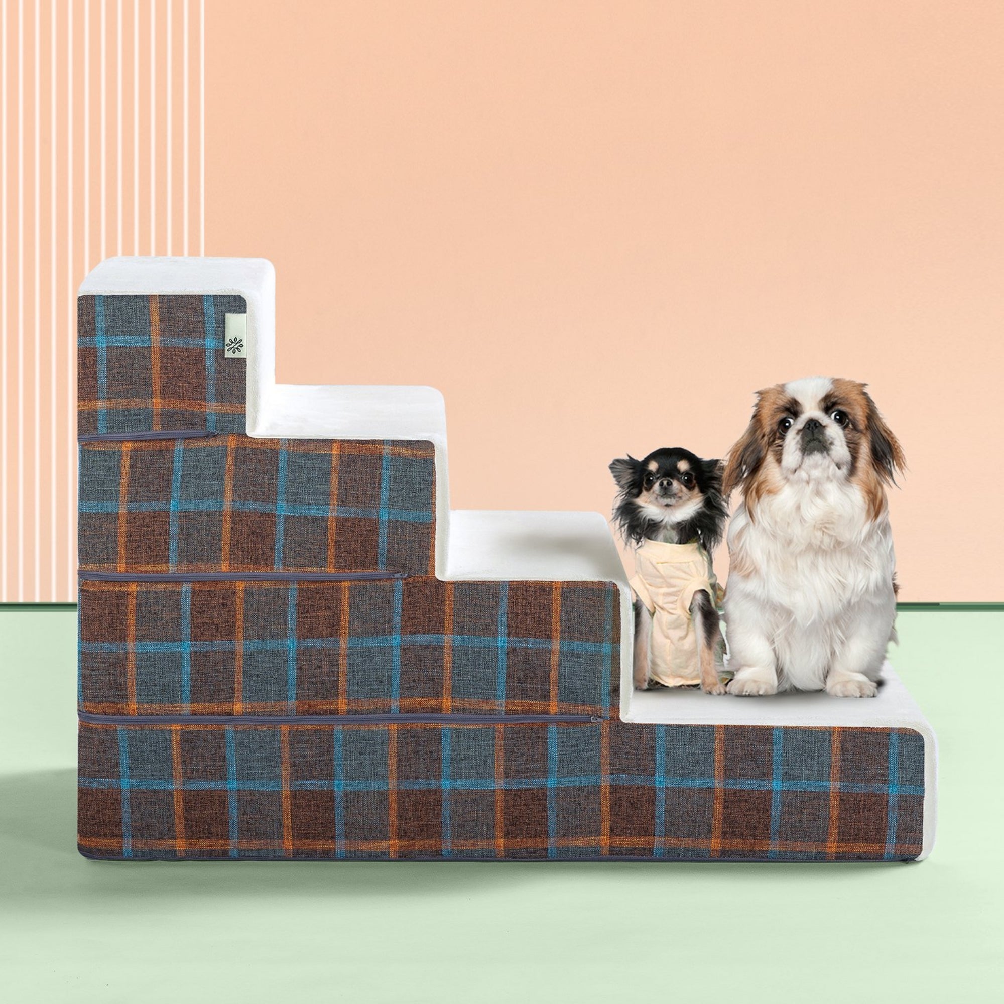 Foam 10”-24” Cozy Pet Stairs, Blue Plaid