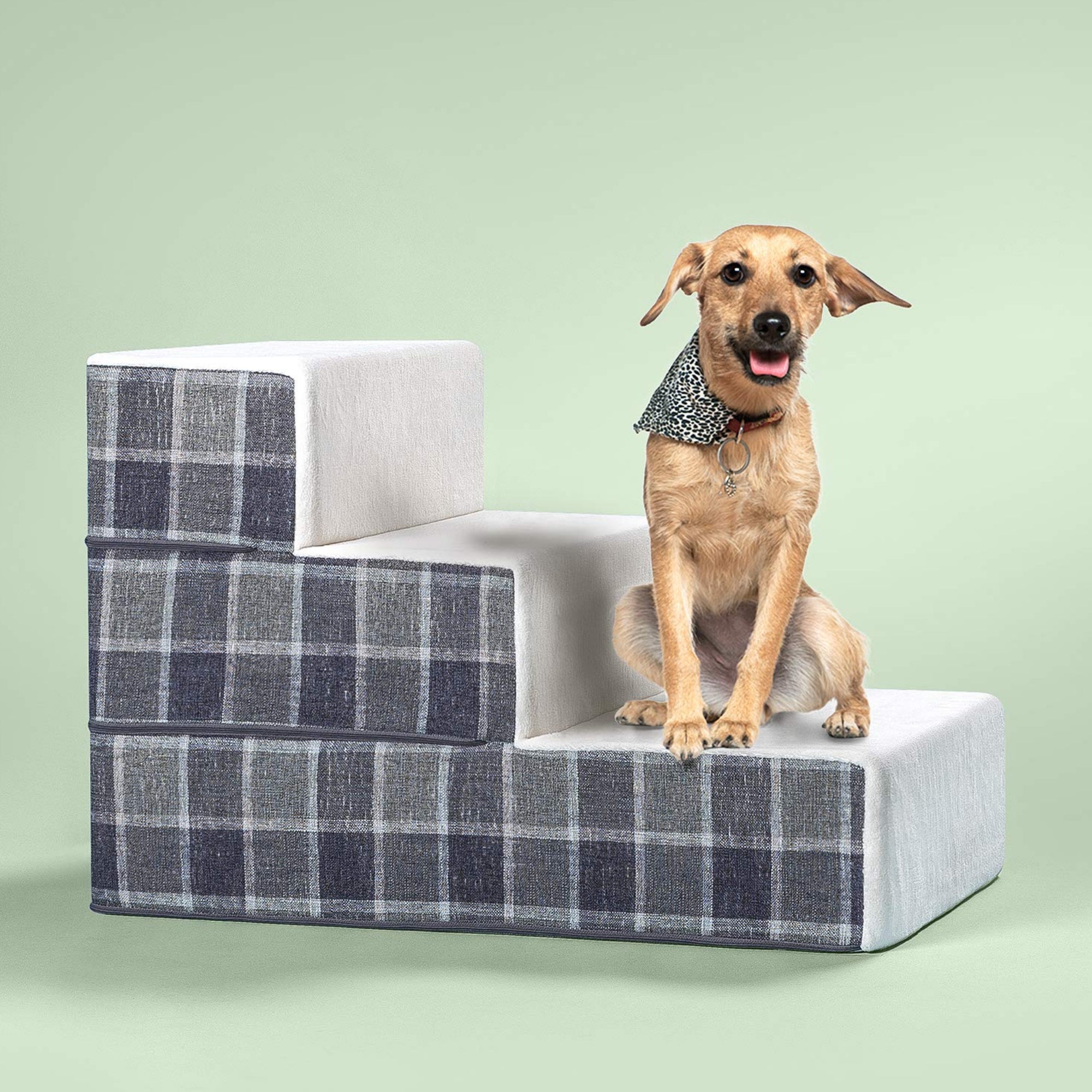 Foam 10”-24” Cozy Pet Stairs, Grey Plaid