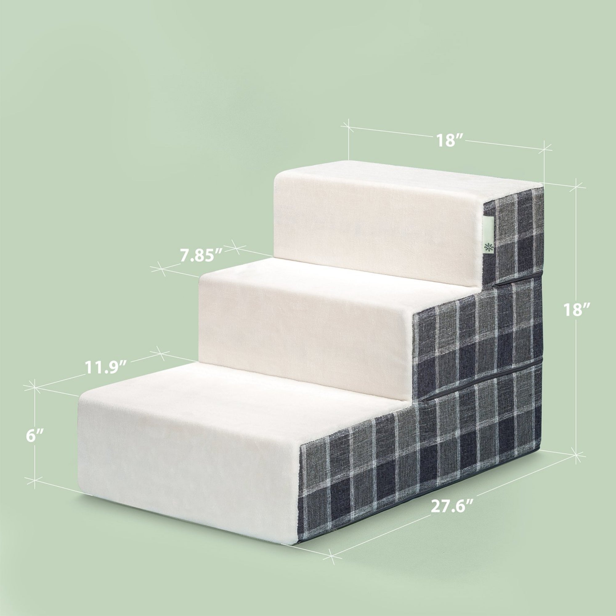 Foam 10”-24” Cozy Pet Stairs, Grey Plaid