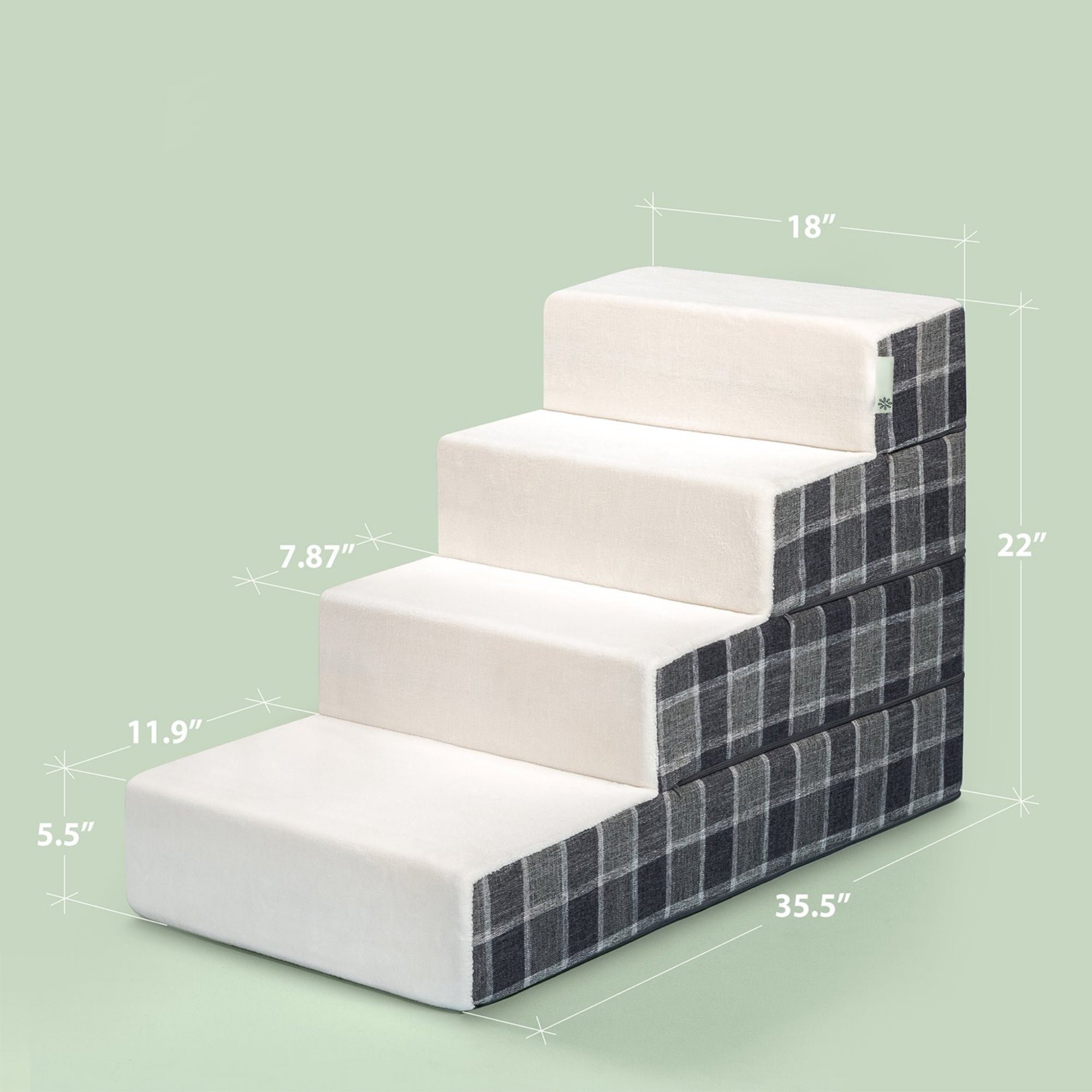 Foam 10”-24” Cozy Pet Stairs, Grey Plaid