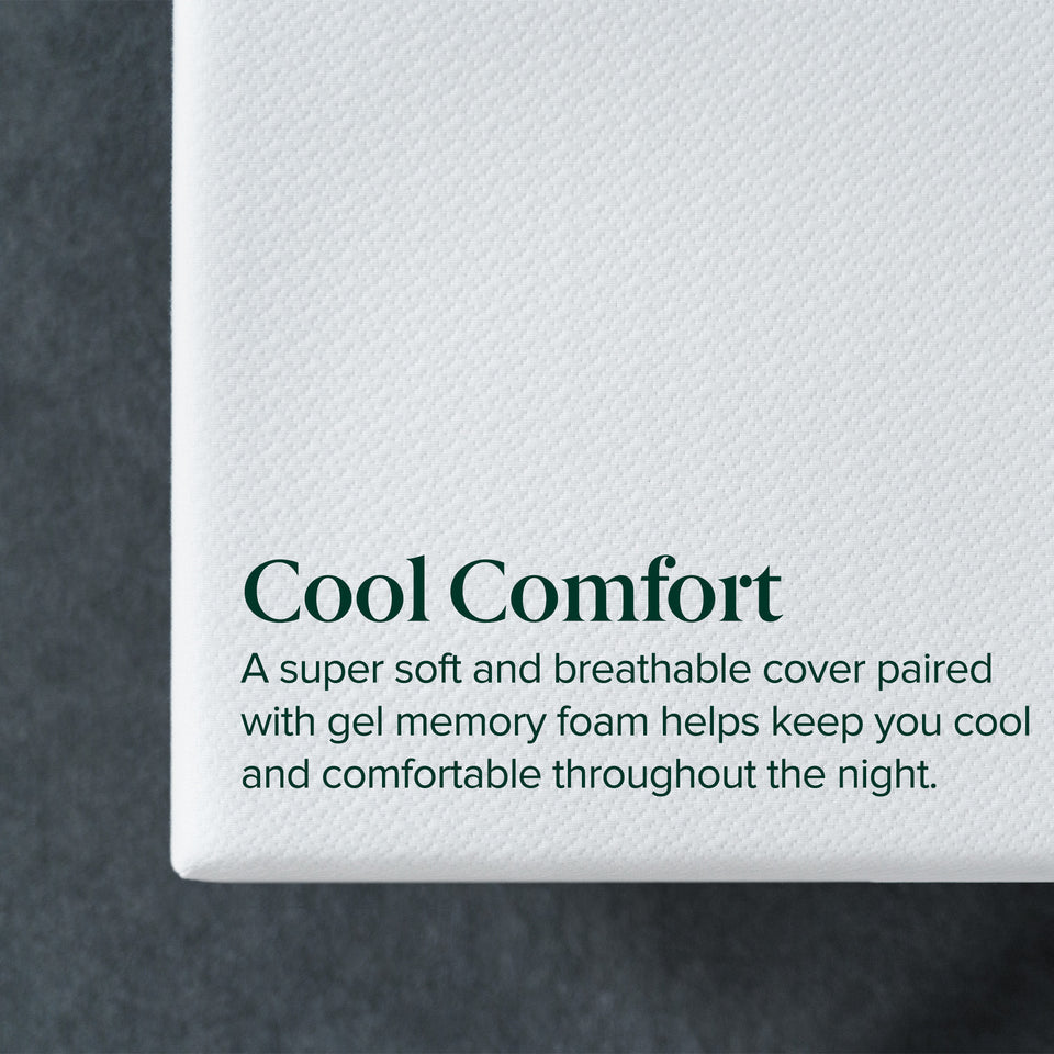 Cooling-Green-Tea, cool comfort, a super soft and breathable cover paired with gel memory foam helps keep you cool and comfortable throughout the night