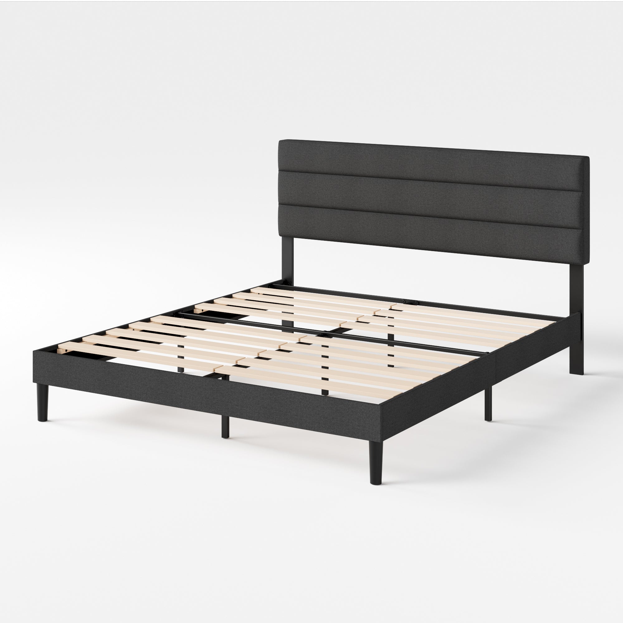 Piper Horizontal Panel Upholstered Platform Bed, Dark Grey