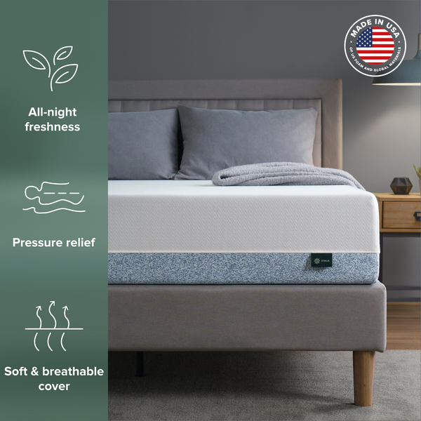 Zinus Original Green Tea Memory Foam Mattress made in USA with green tea-infused CertiPUR-US certified foam – best memory foam mattress for comfort and freshness. Features: All-night freshness, pressure relief, soft & breathable cover