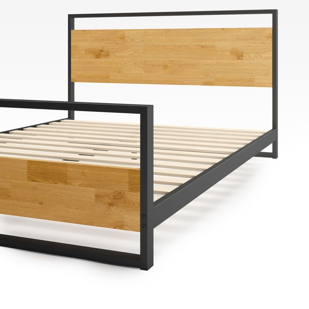 Suzanne Metal and Wood Platform Bed Frame with Footboard