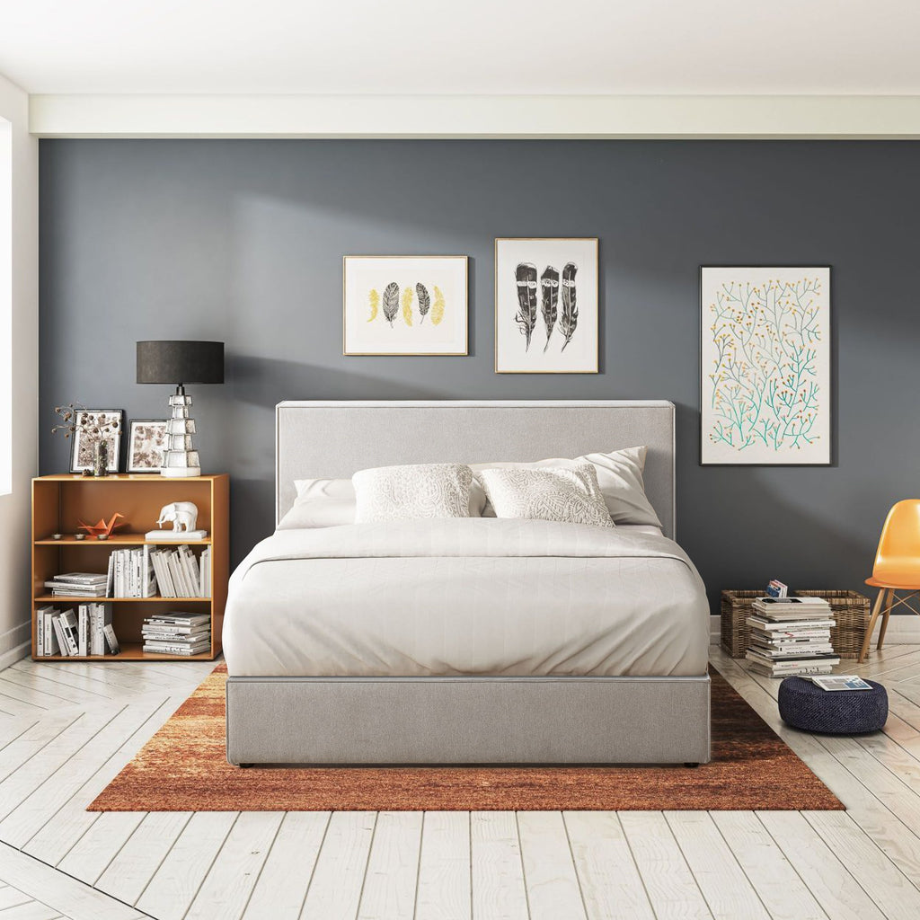Finley Upholstered Platform Bed Frame with Headboard Shelf and USB Ports 