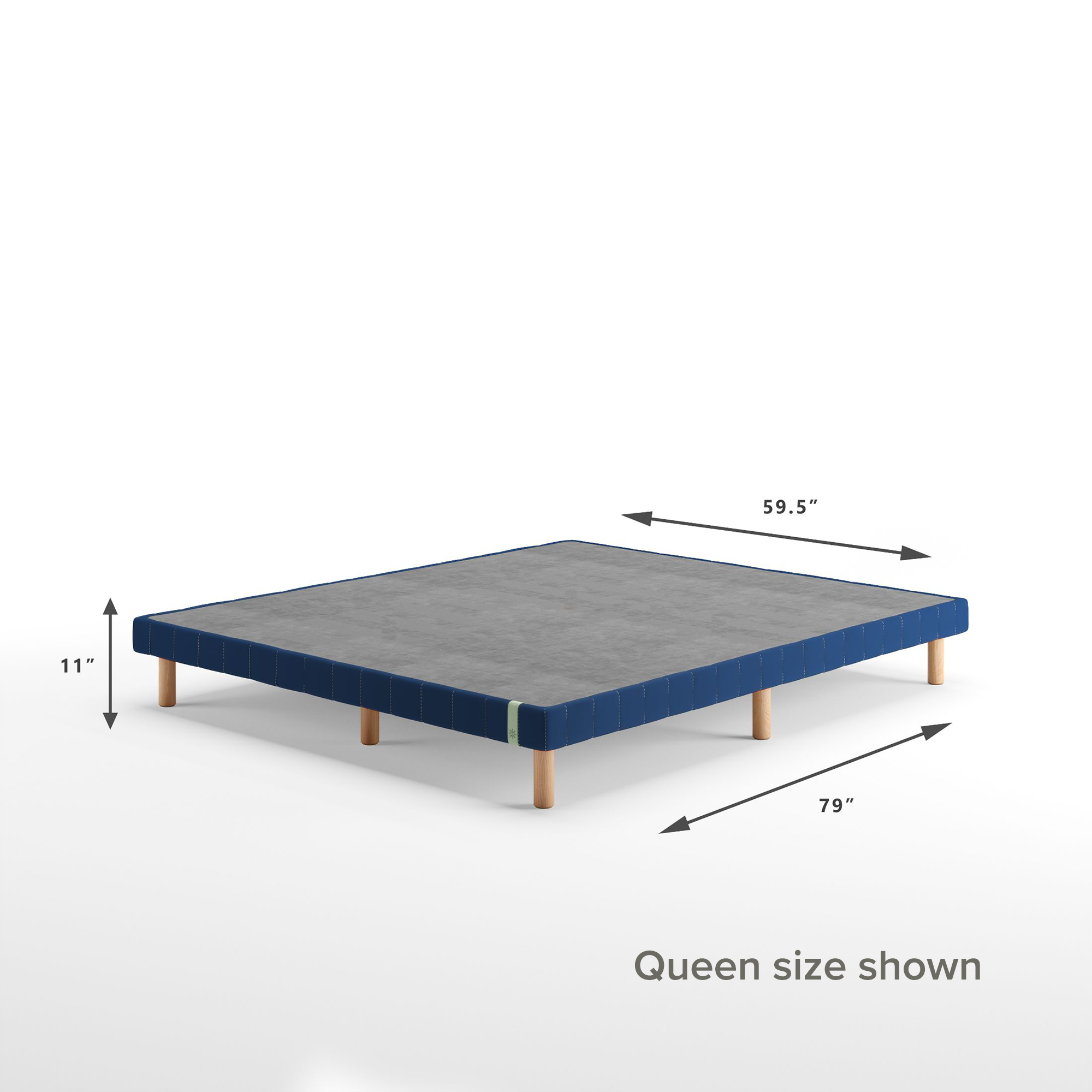 Justina Metal Mattress Foundation 11 Navy Blue Queen size shown