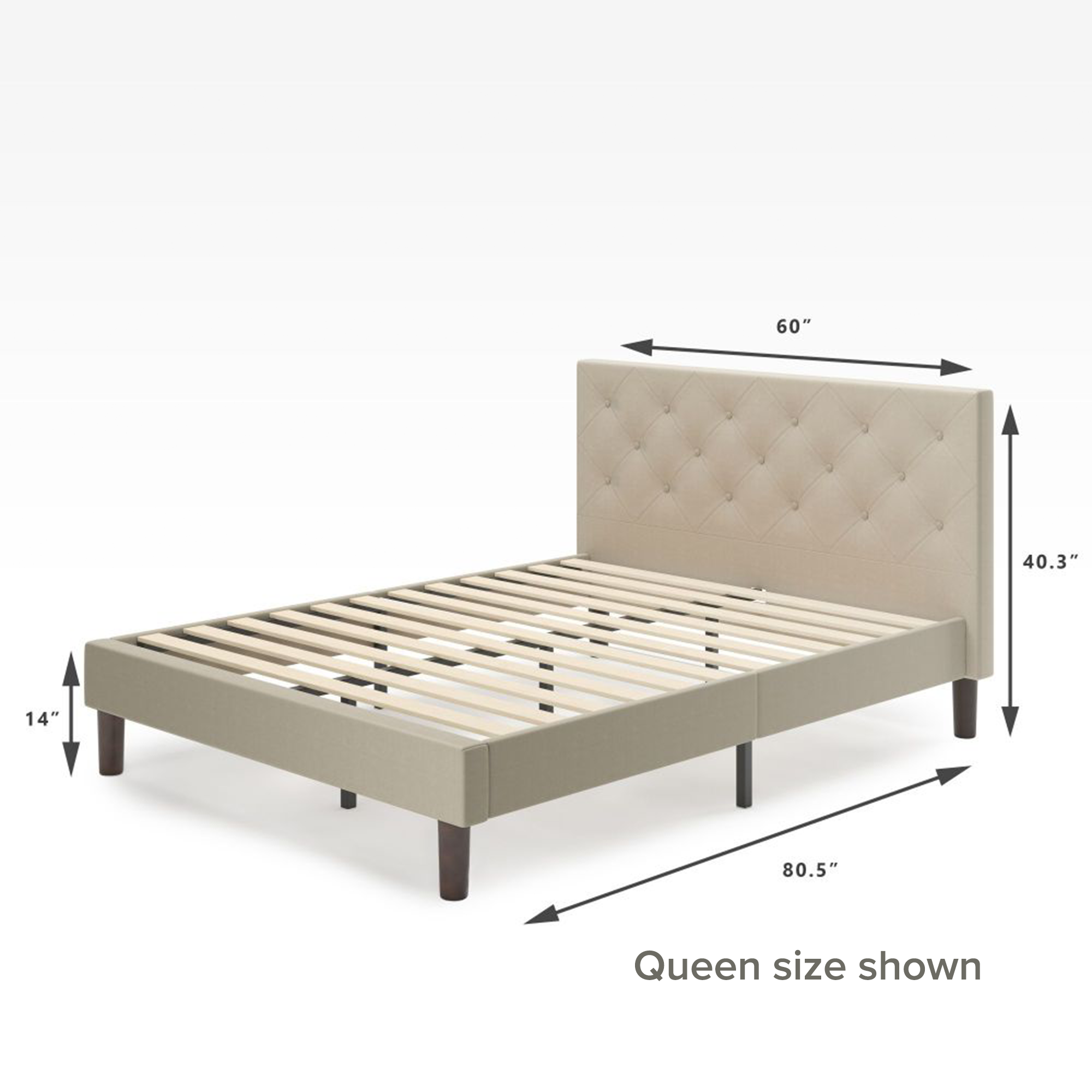 shalini upholstered platform bed frame queen size Dimensions